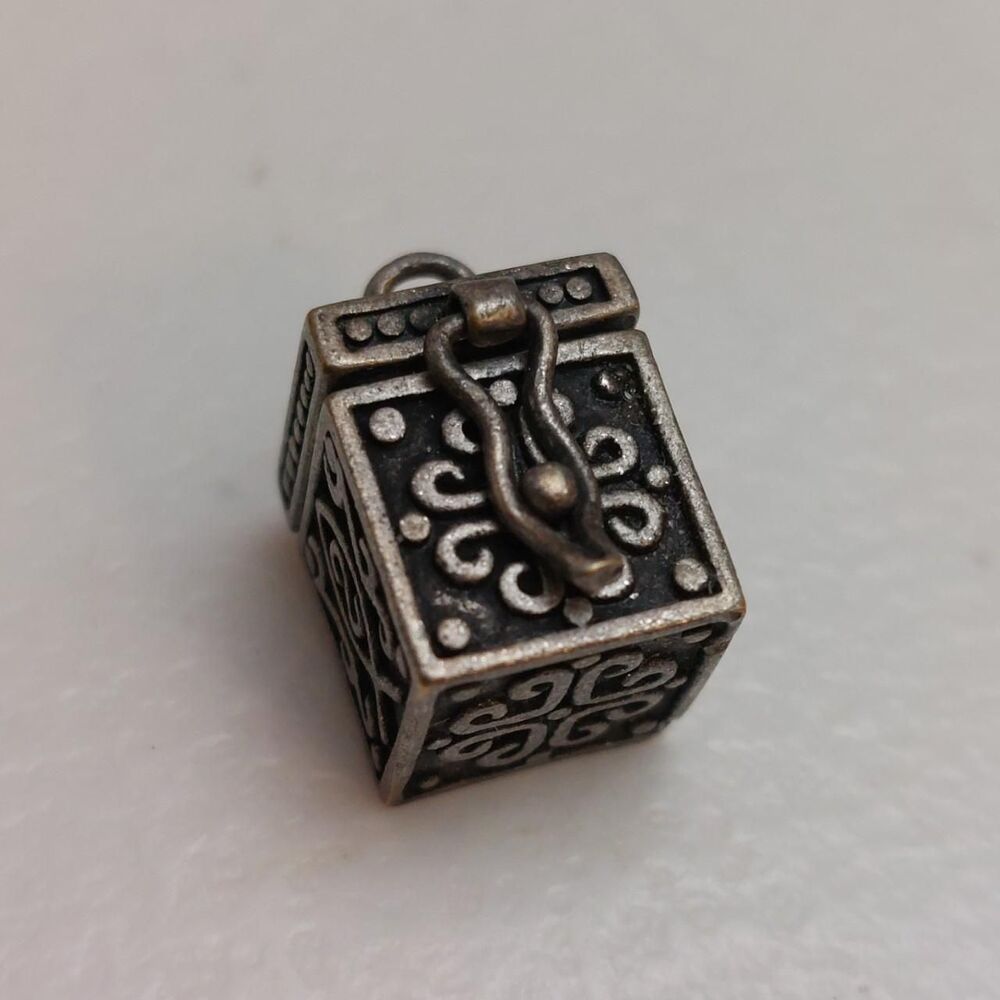 AVON Silver & Black Prnate Prayer Box Charm with Intricate Scrollwork